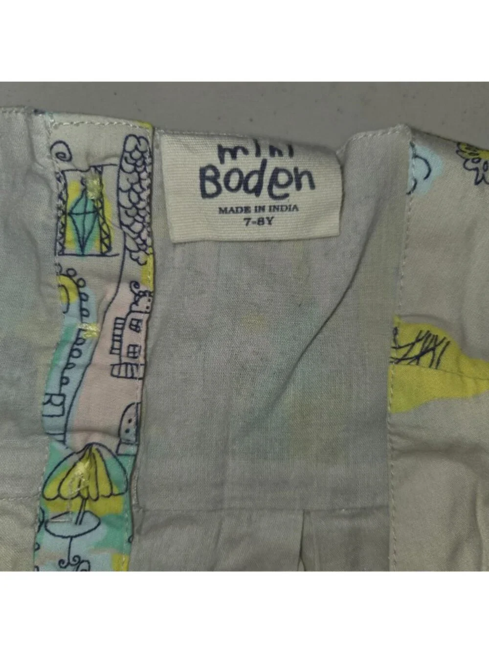 Mini Boden Girls 7/8Y Cotton Lined Sleeveless Dress Colorful City Print 4634